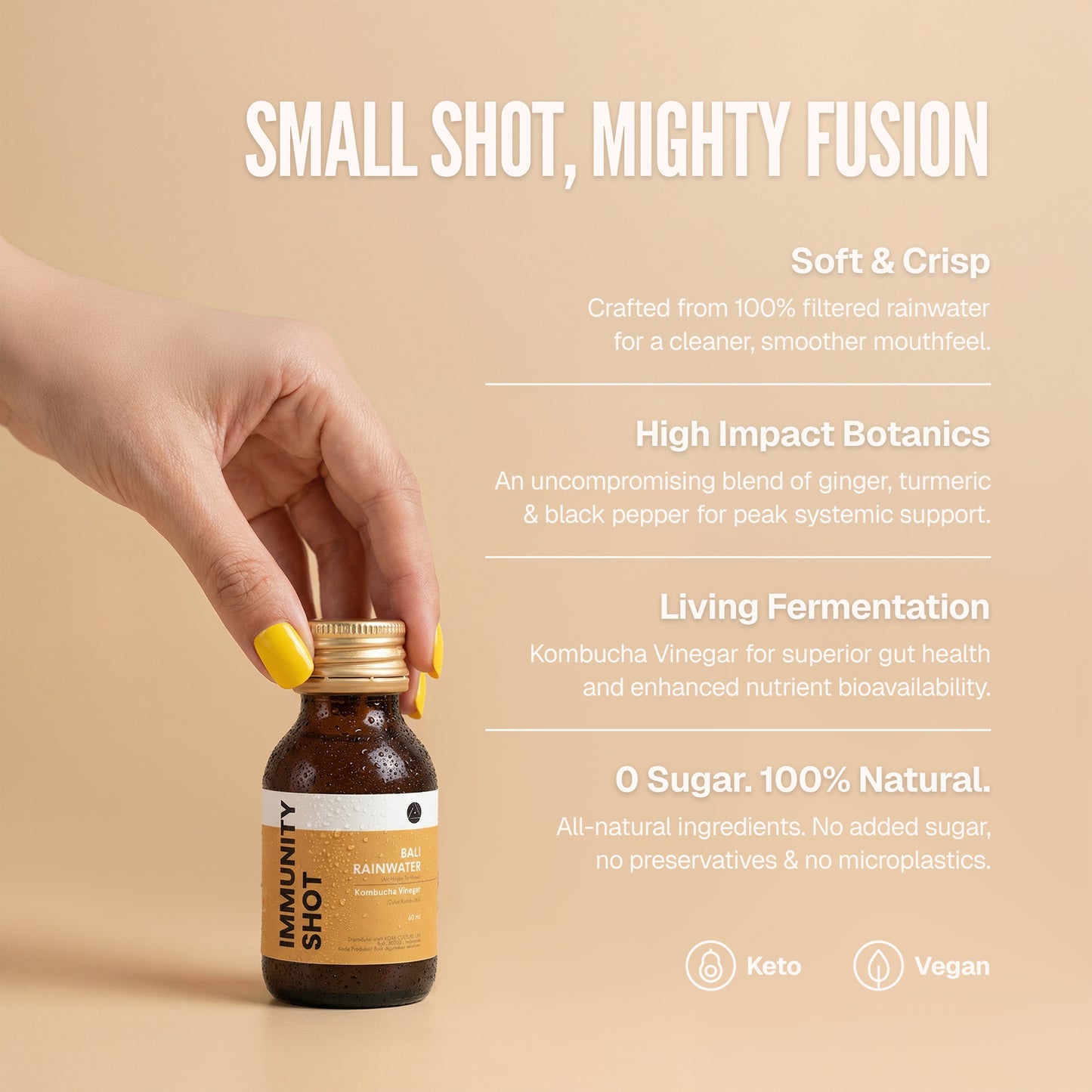 Bali Rain Immunity Shot gut health shot Bali, zero sugar high impact botanics benefits