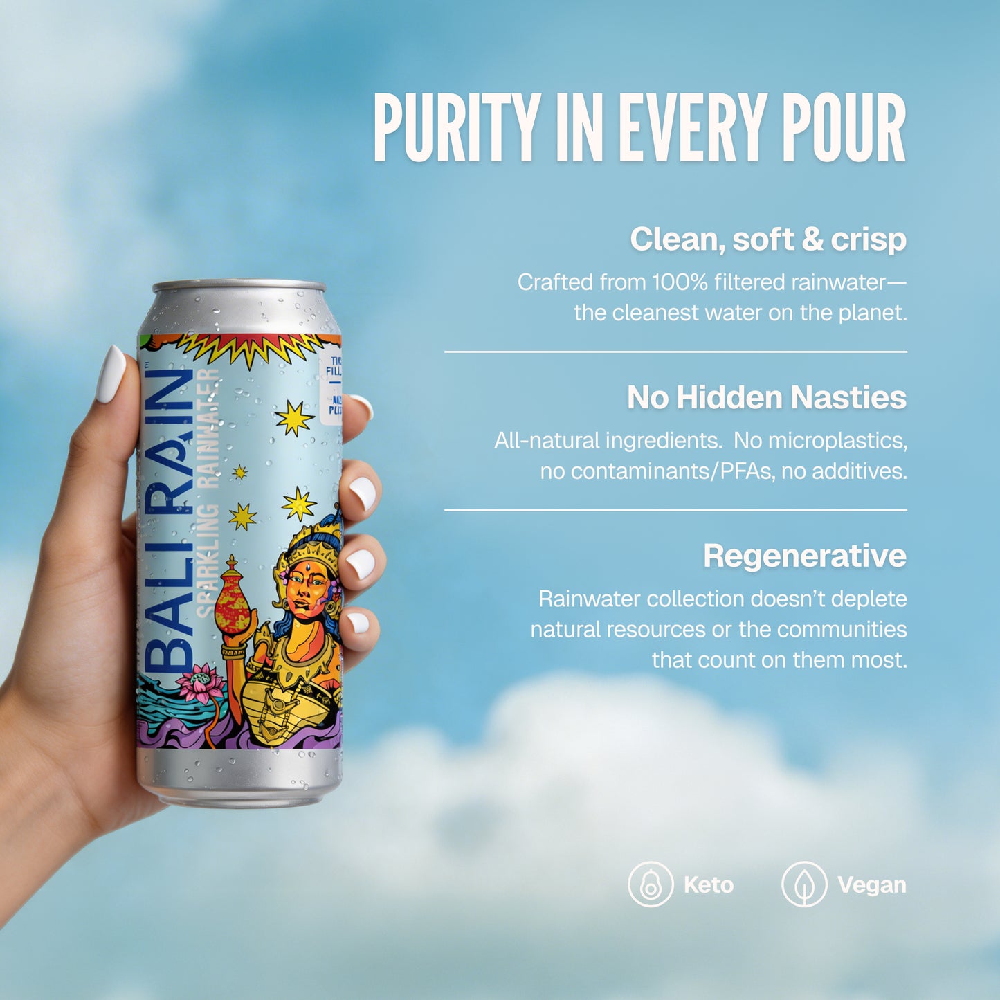 Bali Rain Sparkling Rainwater clean water Bali, no microplastics no PFAs, zero sugar benefits