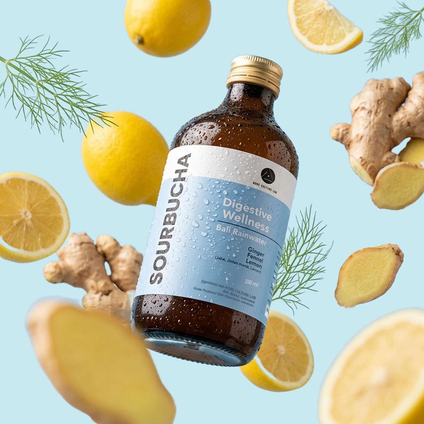 Bali Rain Sourbucha™ ginger kombucha Bali with fresh fennel and lemon, zero sugar