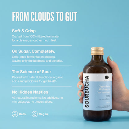 Bali Rain Sourbucha™ gut health kombucha Bali, From Clouds to Gut, zero sugar benefits